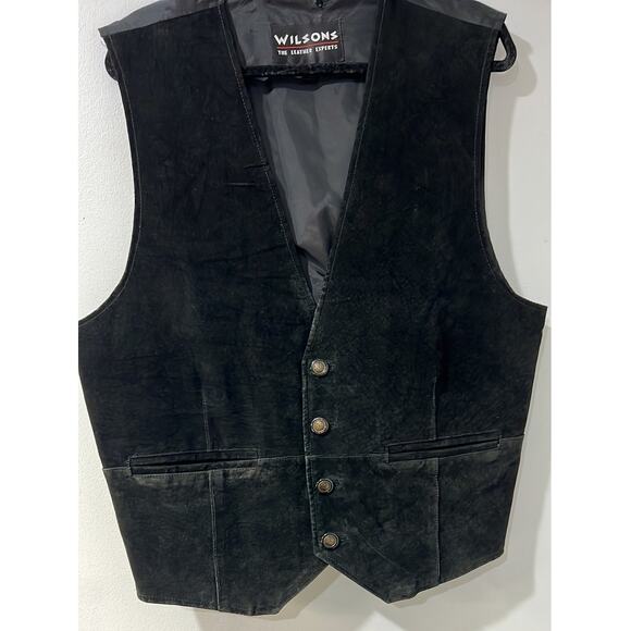 Vintage Wilsons Men's Black Leather Back Cinch Biker Motorcycle Vest Size XL - Picture 3 of 9